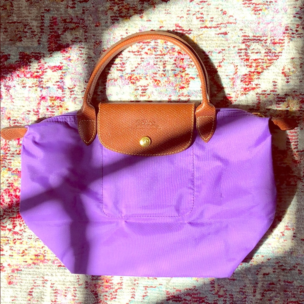 Small Longchamp Le Pliage nylon tote.